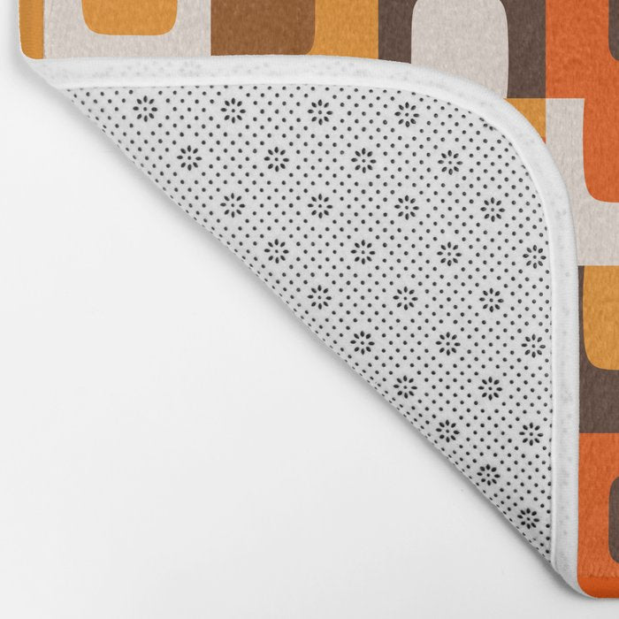 Mid Century Modern Concordance Retro Geometric Pattern in 70s Brown and Orange Bath Mat Gallery Image 2