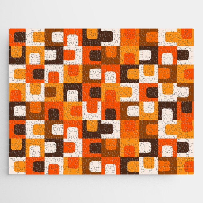 Mid Century Modern Concordance Retro Geometric Pattern in 70s Brown and Orange Jigsaw Puzzle Gallery Image 1