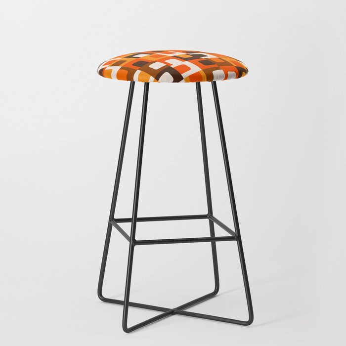 Mid Century Modern Concordance Retro Geometric Pattern in 70s Brown and Orange Stool Gallery Image 1