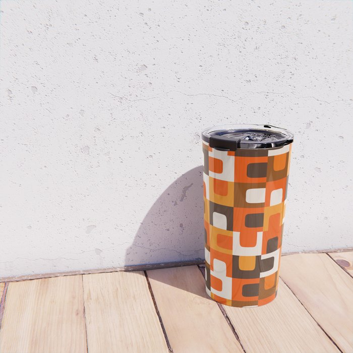 Mid Century Modern Concordance Retro Geometric Pattern in 70s Brown and Orange Travel Mug Gallery Image 4