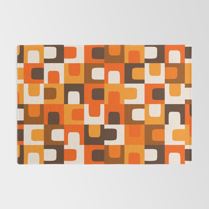 Mid Century Modern Concordance Retro Geometric Pattern in 70s Brown and Orange Rug Gallery Image 2