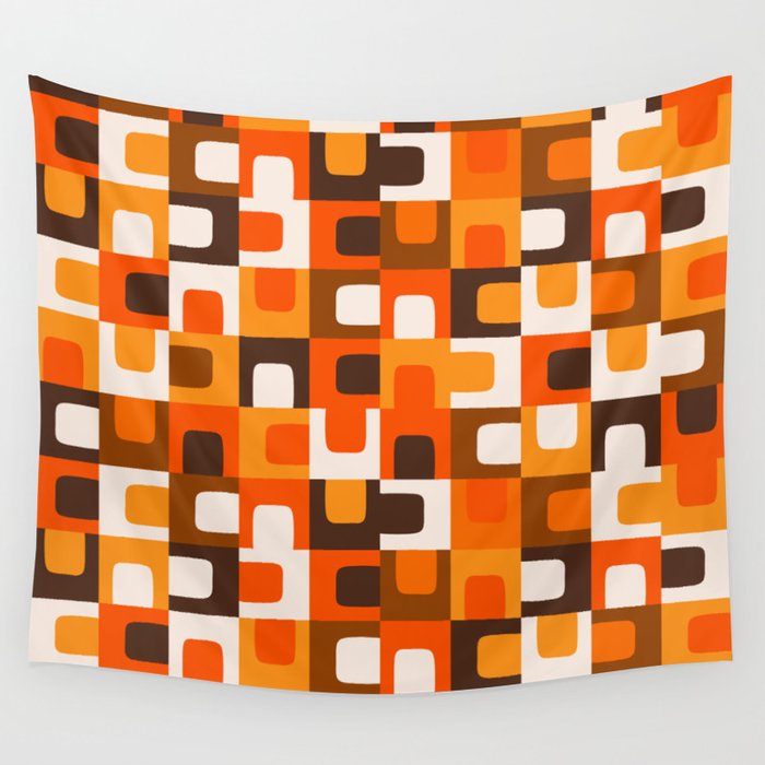 Mid Century Modern Concordance Retro Geometric Pattern in 70s Brown and Orange Wall Tapestry Gallery Image 1