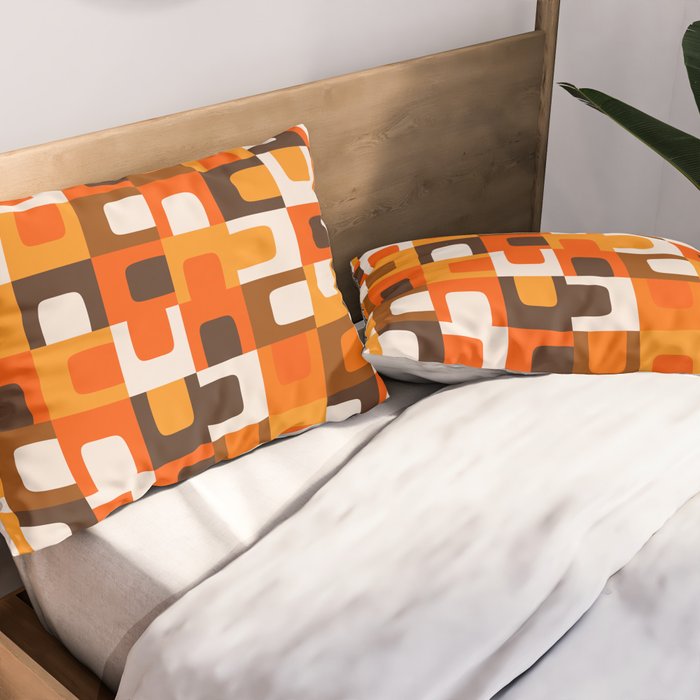 Mid Century Modern Concordance Retro Geometric Pattern in 70s Brown and Orange Pillow Sham Gallery Image 2