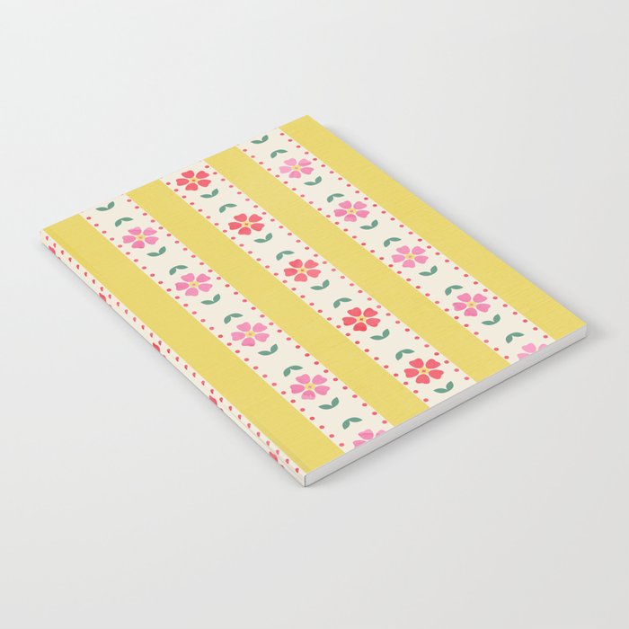 Granny Style Vintage Florals On Yellow Stripes Notebook Gallery Image 1