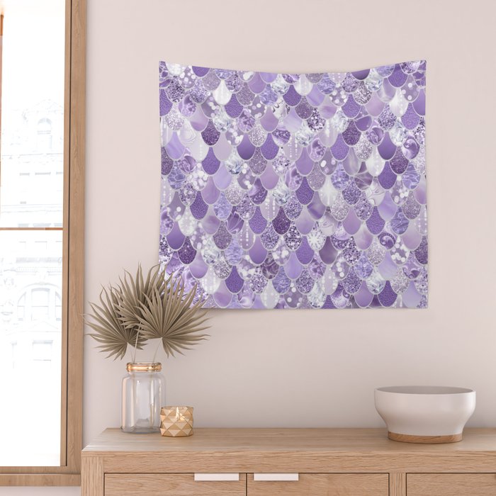 Mermaid Scales, Aesthetic Purple Wall Tapestry Gallery Image 2