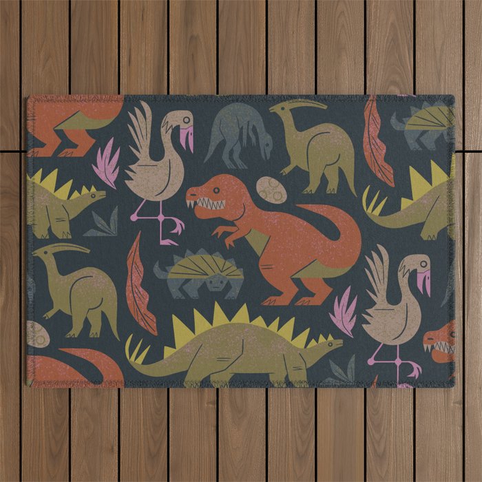 Jurassic Friends (Dark) Outdoor Rug Gallery Image 1