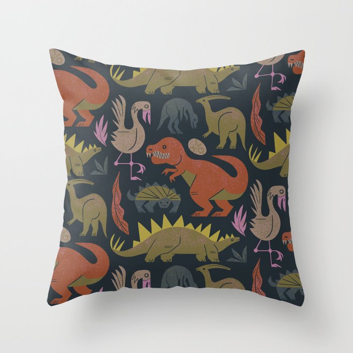 Jurassic Friends (Dark) Throw Pillow Gallery Image 1