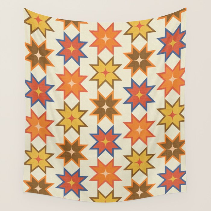 Holiday Mosaic Stars Retro-Inspired Festive Design Wall Tapestry Gallery Image 1