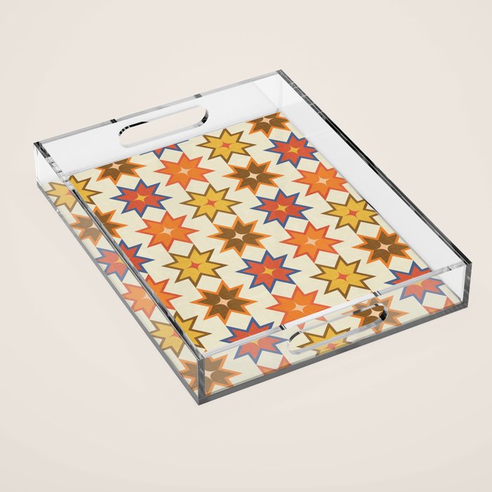 Holiday Mosaic Stars Retro-Inspired Festive Design Acrylic Tray Gallery Image 1