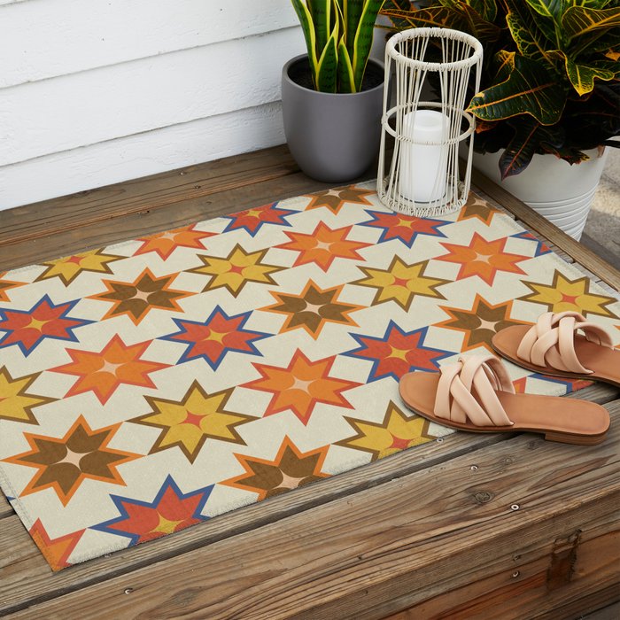 Holiday Mosaic Stars Retro-Inspired Festive Design Outdoor Rug Gallery Image 2