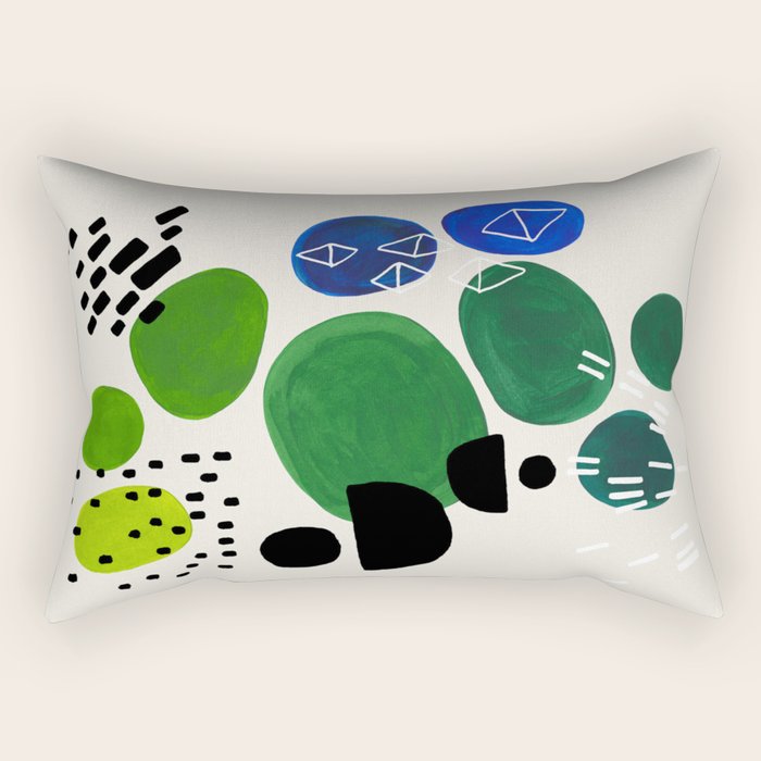 Fun Abstract Minimalist Mid Century Modern Colorful Shapes Lime Green Blue Watercolor Bubbles Rectangular Pillow Gallery Image 1