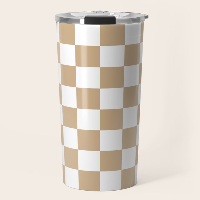 Checkered (Tan & White Pattern) Travel Mug Gallery Image 1