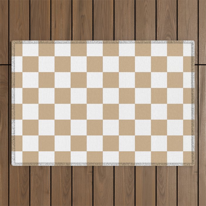 Checkered (Tan & White Pattern) Outdoor Rug Gallery Image 1