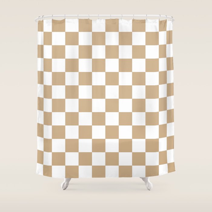 Checkered (Tan & White Pattern) Shower Curtain Gallery Image 1