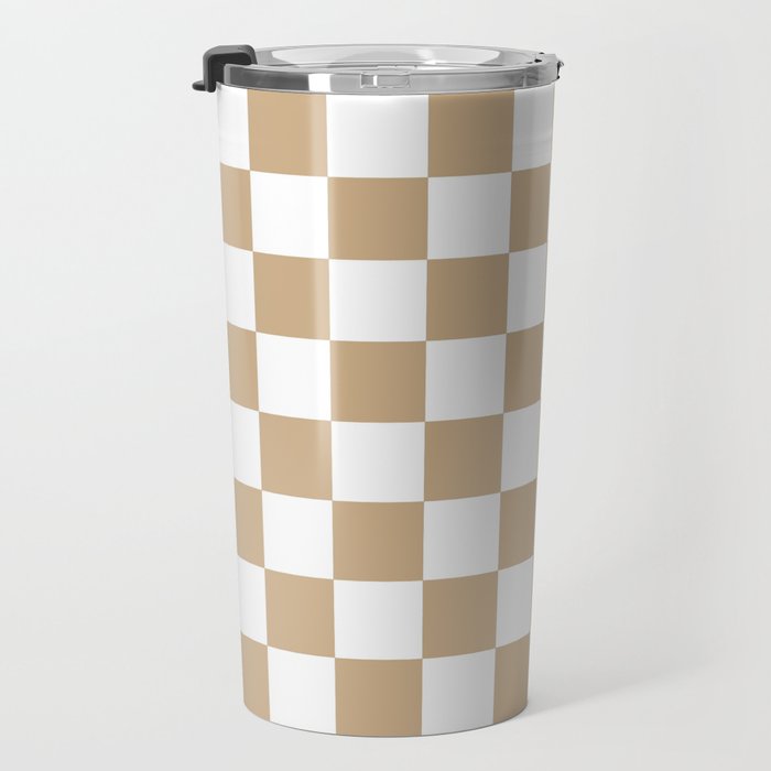 Checkered (Tan & White Pattern) Travel Mug Gallery Image 3