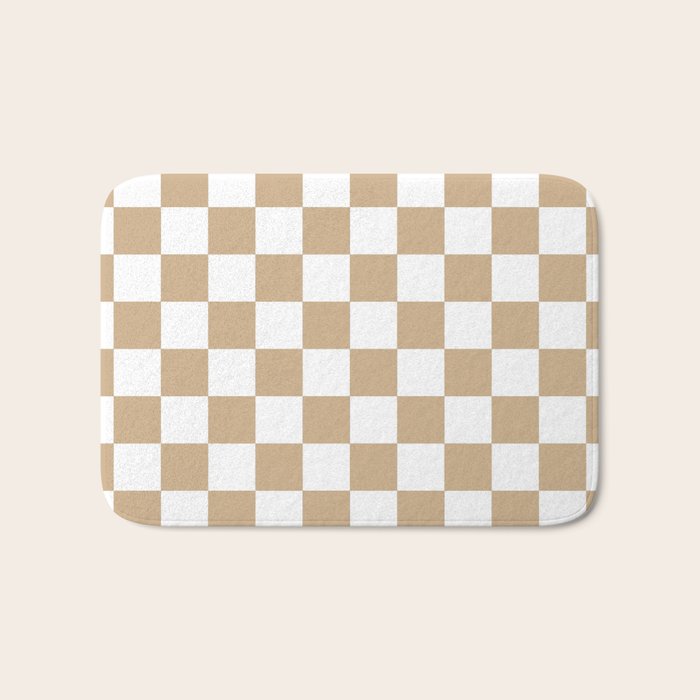 Checkered (Tan & White Pattern) Bath Mat Gallery Image 1