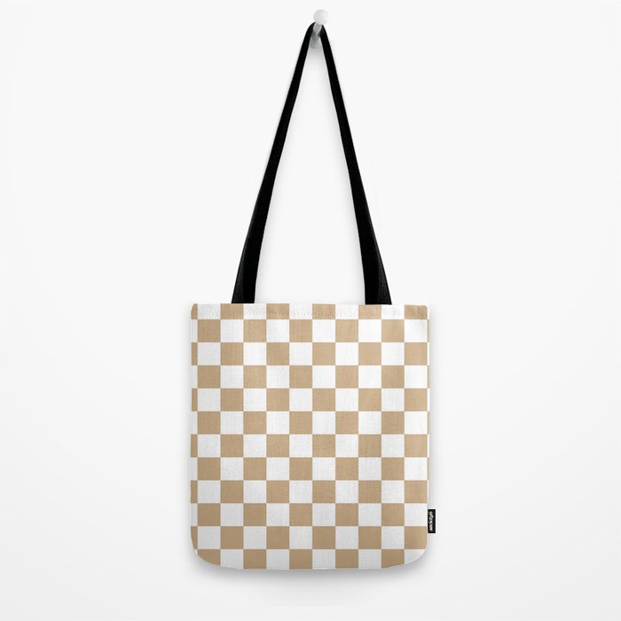 Checkered (Tan & White Pattern) Tote Bag Gallery Image 2