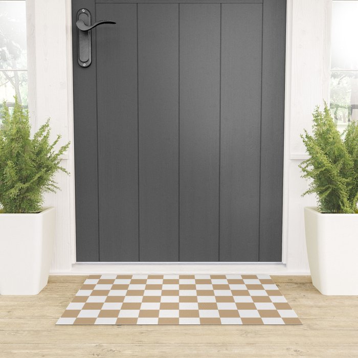 Checkered (Tan & White Pattern) Welcome Mat Gallery Image 3