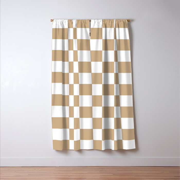 Checkered (Tan & White Pattern) Window Curtain Gallery Image 3