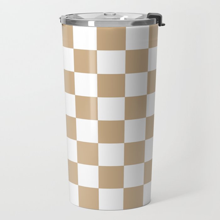 Checkered (Tan & White Pattern) Travel Mug Gallery Image 2
