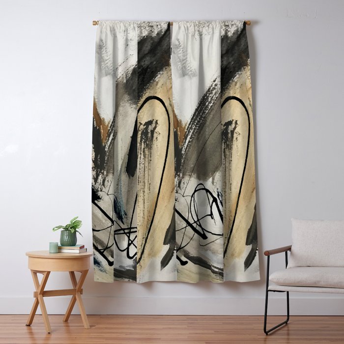Drift [5]: a neutral abstract mixed media piece in black, white, gray, brown Window Curtain Gallery Image 5