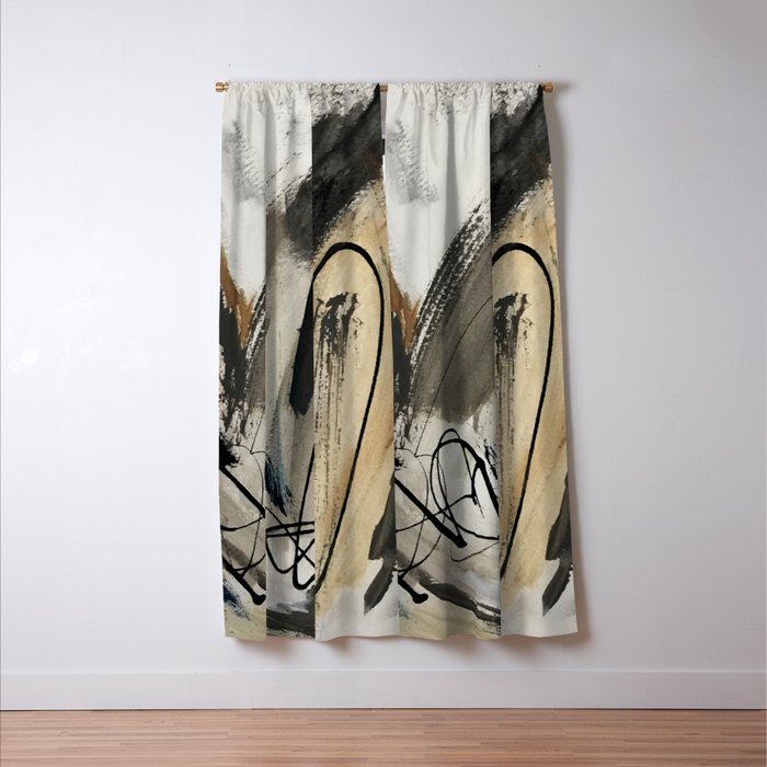 Drift [5]: a neutral abstract mixed media piece in black, white, gray, brown Window Curtain Gallery Image 3