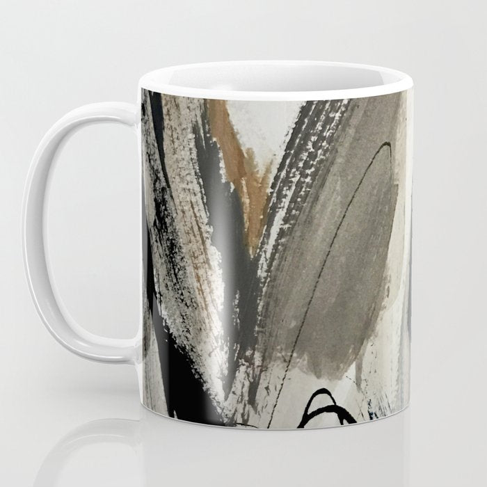 Drift [5]: a neutral abstract mixed media piece in black, white, gray, brown Coffee Mug Gallery Image 3