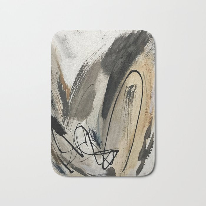 Drift [5]: a neutral abstract mixed media piece in black, white, gray, brown Bath Mat Gallery Image 1
