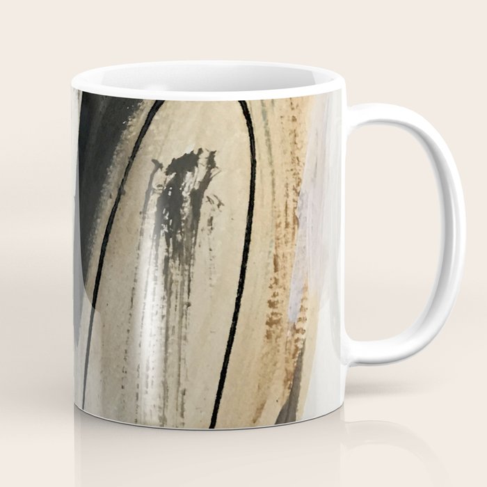 Drift [5]: a neutral abstract mixed media piece in black, white, gray, brown Coffee Mug Gallery Image 1