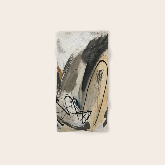 Drift [5]: a neutral abstract mixed media piece in black, white, gray, brown Bath Towel