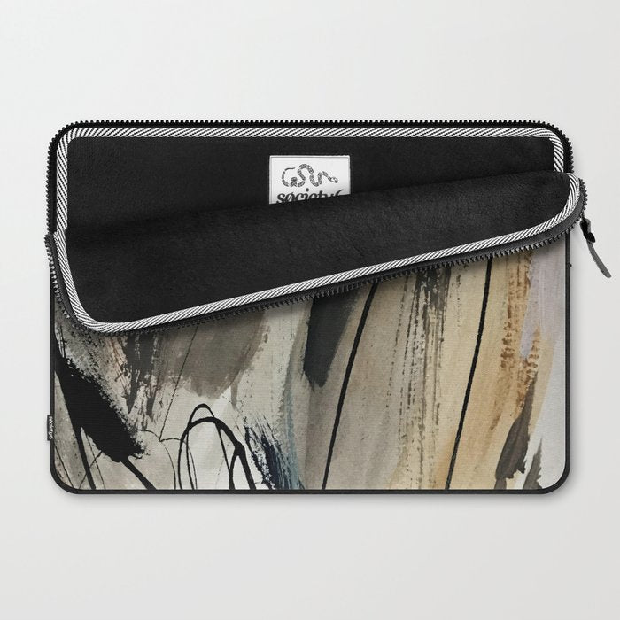 Drift [5]: a neutral abstract mixed media piece in black, white, gray, brown Laptop Sleeve Gallery Image 2