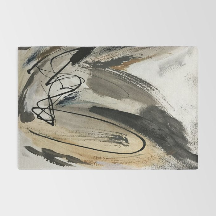 Drift [5]: a neutral abstract mixed media piece in black, white, gray, brown Rug Gallery Image 2