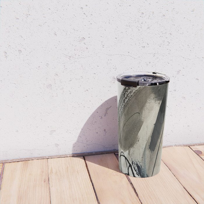 Drift [5]: a neutral abstract mixed media piece in black, white, gray, brown Travel Mug Gallery Image 4
