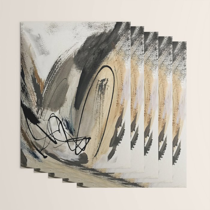 Drift [5]: a neutral abstract mixed media piece in black, white, gray, brown Wrapping Paper Gallery Image 3