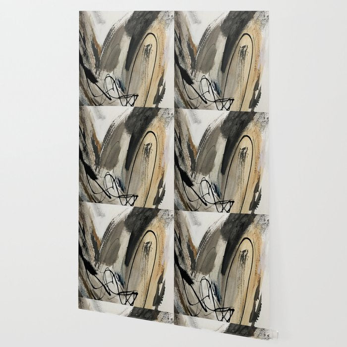 Drift [5]: a neutral abstract mixed media piece in black, white, gray, brown Wallpaper Gallery Image 2
