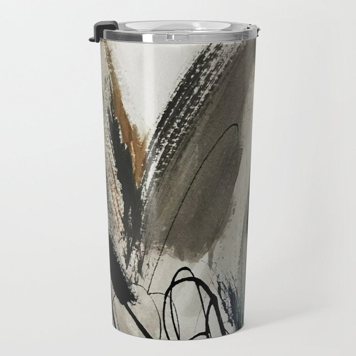 Drift [5]: a neutral abstract mixed media piece in black, white, gray, brown Travel Mug Gallery Image 3