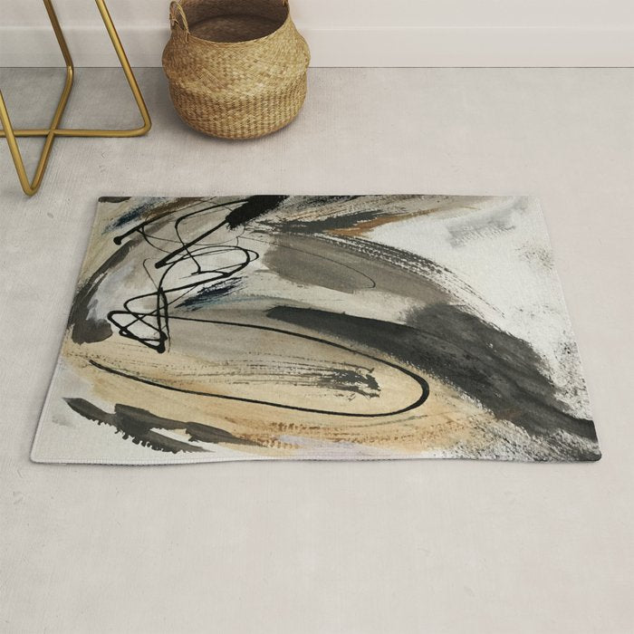 Drift [5]: a neutral abstract mixed media piece in black, white, gray, brown Rug Gallery Image 1