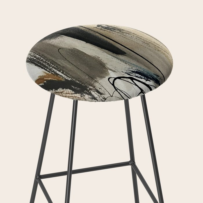 Drift [5]: a neutral abstract mixed media piece in black, white, gray, brown Stool Gallery Image 2