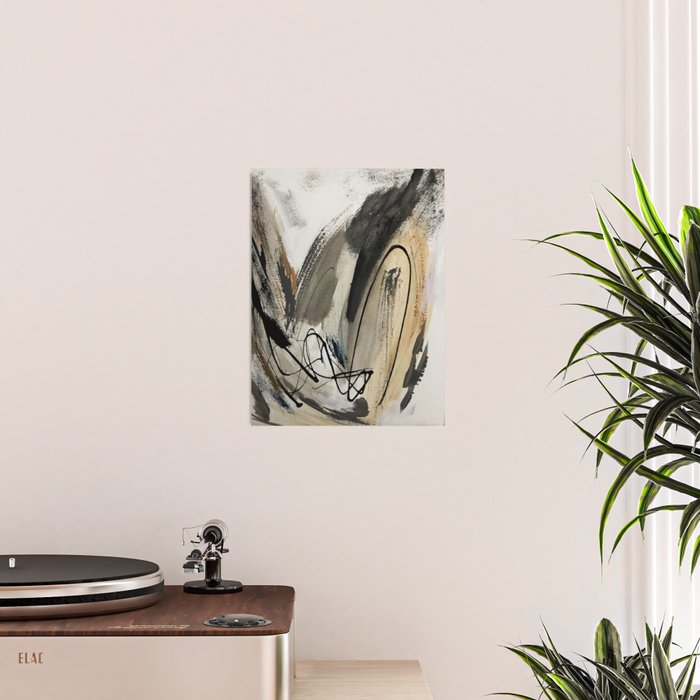 Drift [5]: a neutral abstract mixed media piece in black, white, gray, brown Poster Gallery Image 2