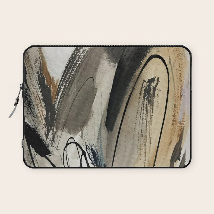 Drift [5]: a neutral abstract mixed media piece in black, white, gray, brown Laptop Sleeve Gallery Image 1