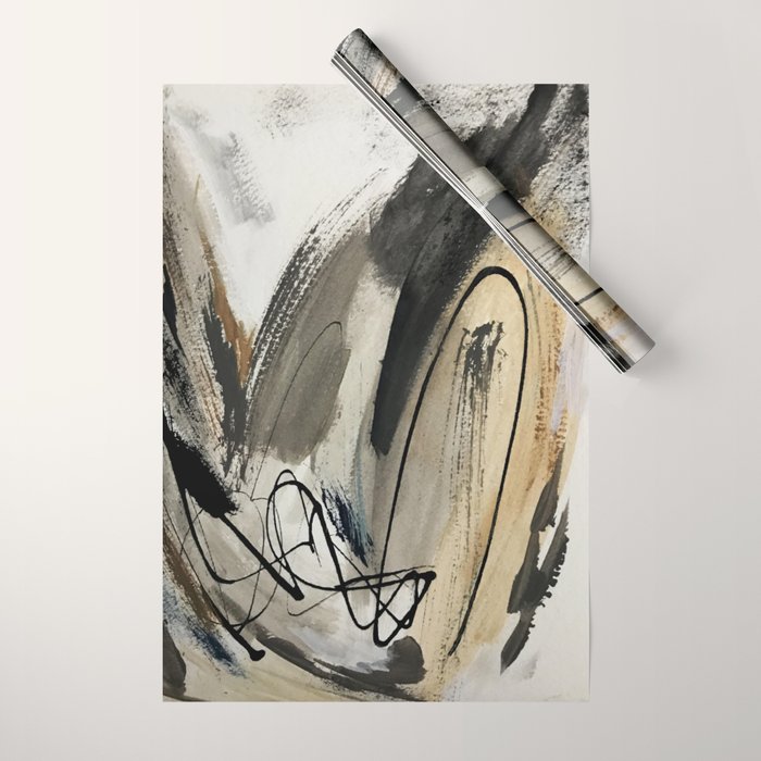 Drift [5]: a neutral abstract mixed media piece in black, white, gray, brown Wrapping Paper Gallery Image 1