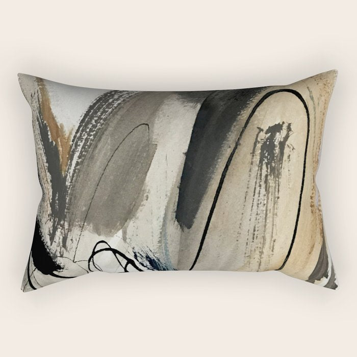 Drift [5]: a neutral abstract mixed media piece in black, white, gray, brown Rectangular Pillow Gallery Image 2