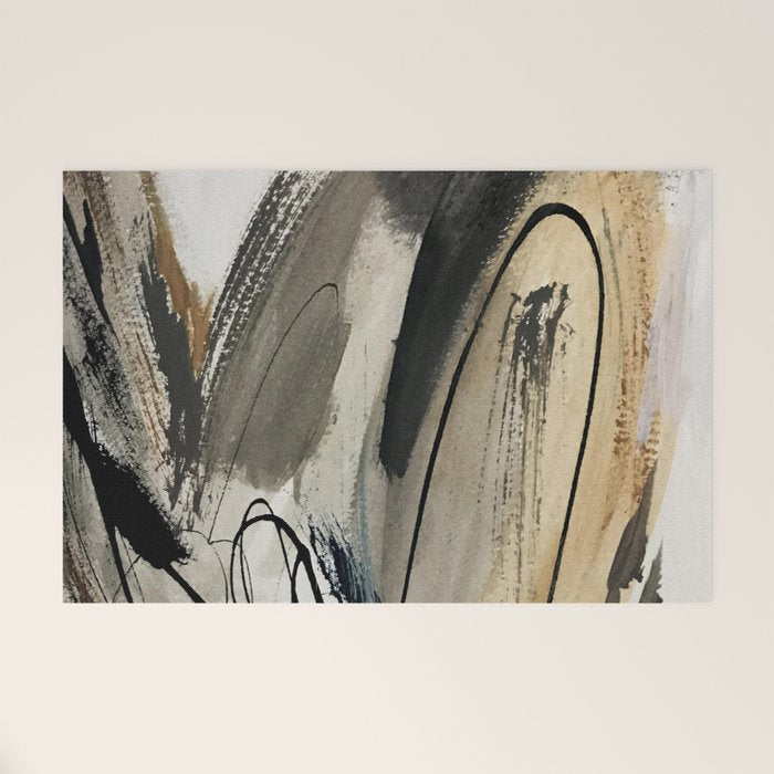 Drift [5]: a neutral abstract mixed media piece in black, white, gray, brown Welcome Mat Gallery Image 1