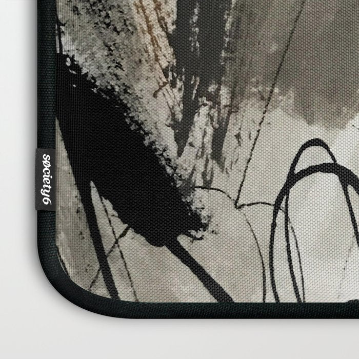 Drift [5]: a neutral abstract mixed media piece in black, white, gray, brown Laptop Sleeve Gallery Image 3