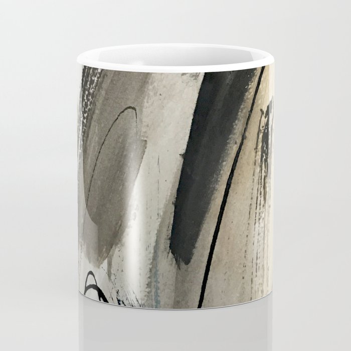 Drift [5]: a neutral abstract mixed media piece in black, white, gray, brown Coffee Mug Gallery Image 4