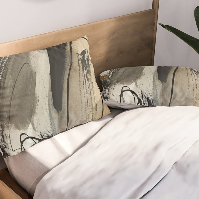 Drift [5]: a neutral abstract mixed media piece in black, white, gray, brown Pillow Sham Gallery Image 2