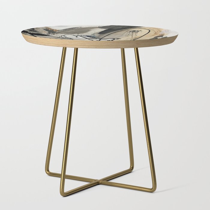 Drift [5]: a neutral abstract mixed media piece in black, white, gray, brown Side Table Gallery Image 1