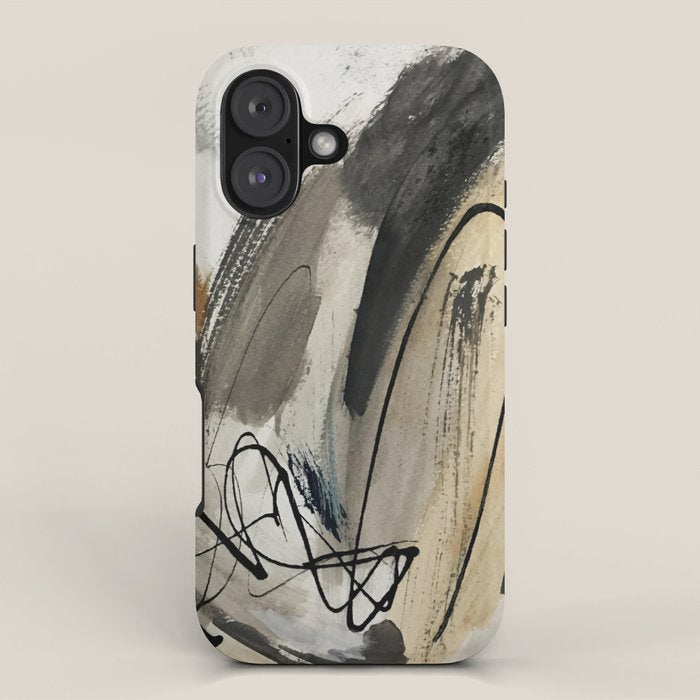 Drift [5]: a neutral abstract mixed media piece in black, white, gray, brown iPhone Case Gallery Image 1