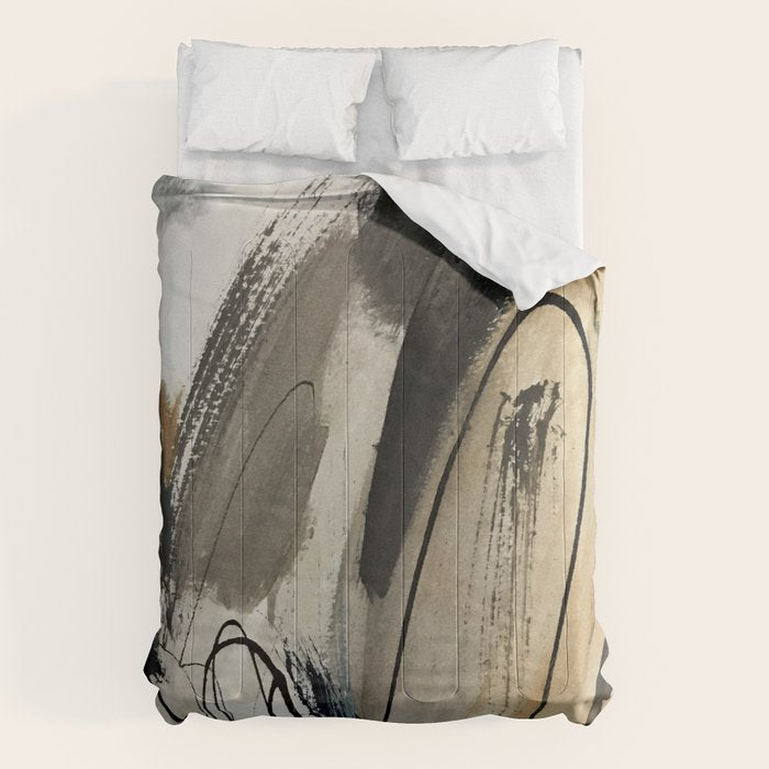 Drift [5]: a neutral abstract mixed media piece in black, white, gray, brown Comforter Gallery Image 6