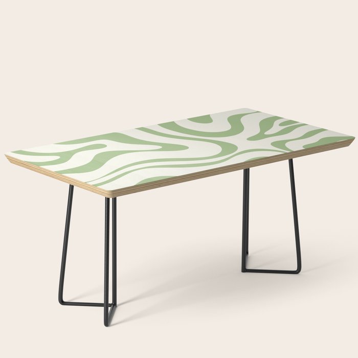 Modern Liquid Swirl Abstract Pattern in Cream and Light Sage Green Coffee Table Gallery Image 1